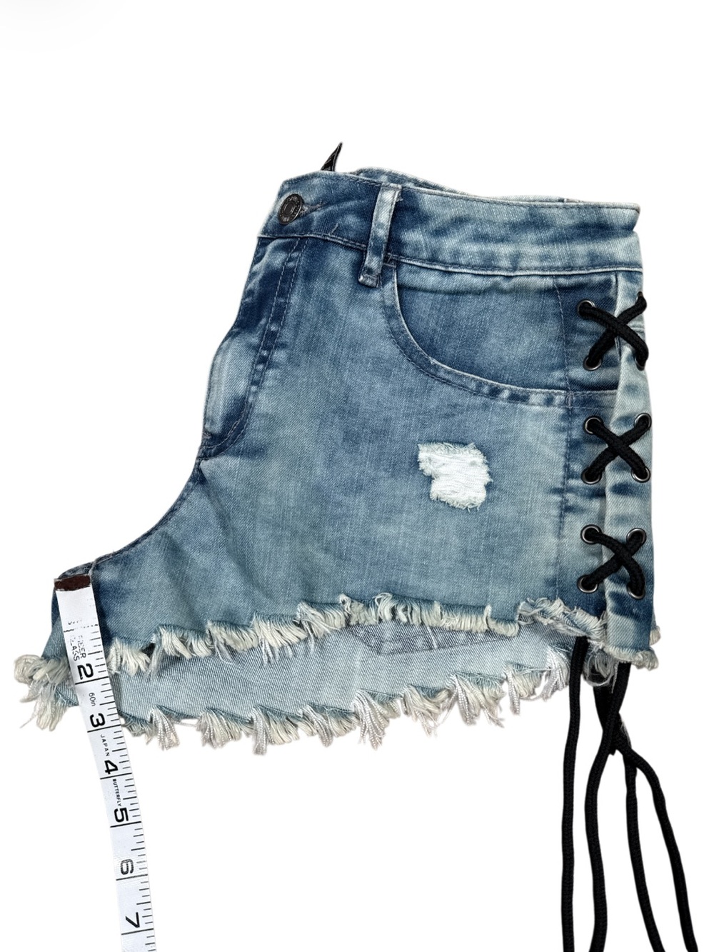 Forever 21 Lace-Up Distressed Denim Shorts Size 26 NWT - Picture 9 of 10